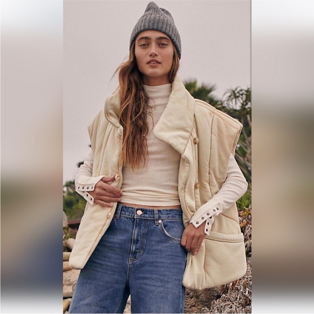 Free People  vanilla creme roll with puffer vest jacket